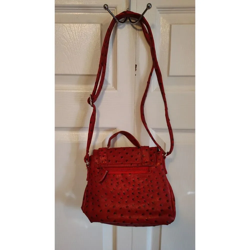 Mini red ostrich Crossbody or top‎ handle small leather like bag
